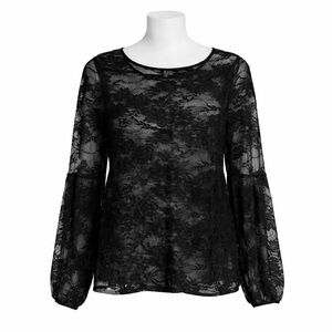 Size 1X Love & Legend Women’s Black Floral Lace Long Sleeve Blouse